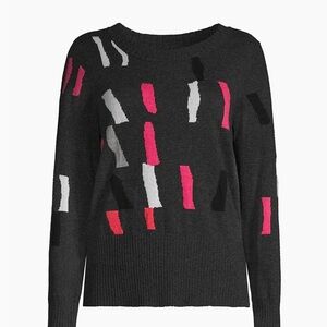 NIC+ZOE Black Sweater with Pink and Gray Patterns